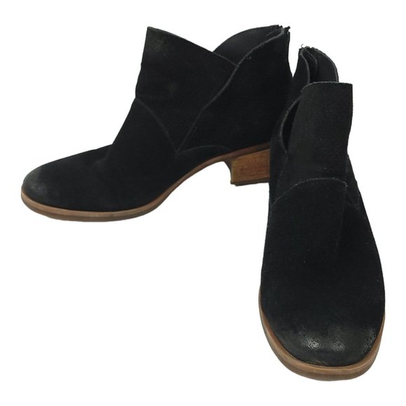 Korks Distressed Suede Leather 10 Ankle Boot Back Zip Low Heel Shoe Black Q48909 - Picture 1 of 12